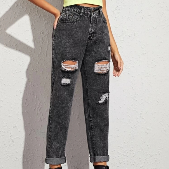 SHEIN Dark Acid Wash High-Rise Mom Jeans - Picture 4 of 9